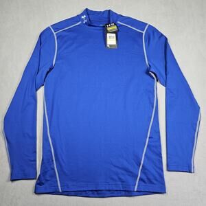 Under Armour ColdGear Fitted Mock Neck Shirt Mens Medium Long Sleeve Blue Base